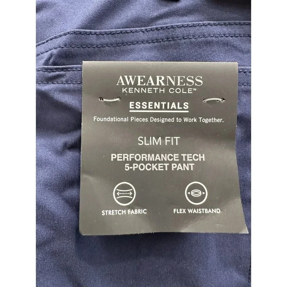Mens Kenneth Cole Pants Blue 38 X 32 Blue Performance Tech 5 Pkt Pants New $60